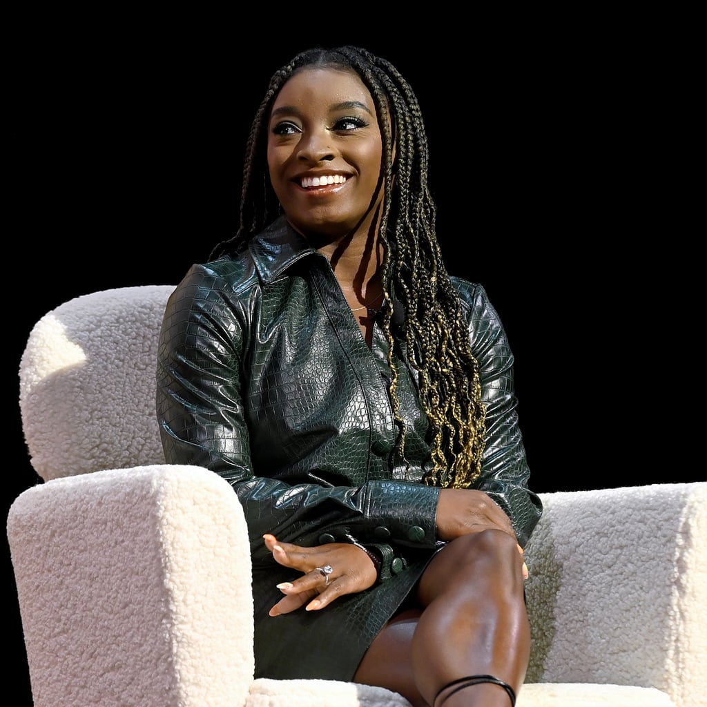 Simone Biles Rings in Her 26th Birthday in a Sequin Feather Minidress