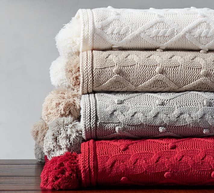 Pottery Barn Fur Pom Pom Throw