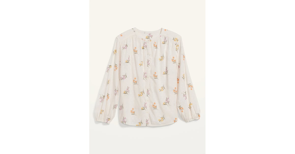 Dot Button-Front Blouse