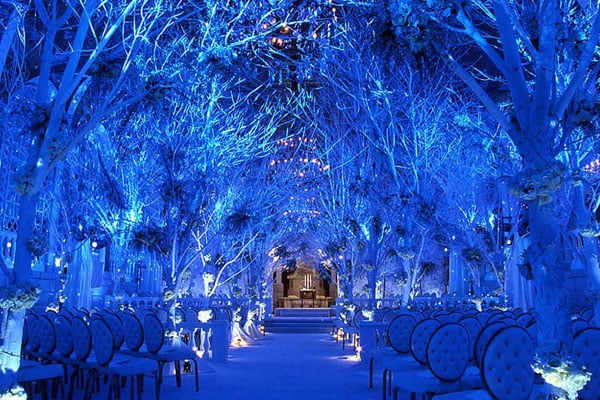 There are also endless ways to incorporate your flowers to make the inside feel more "outdoorsy." It doesn't have to be a garden of flowers like we did for our "Secret Garden" bride. For the Winter brides, it can be tall white birch branches lining the ceremony aisle or in the centerpieces reaching up to the ceiling. You can even consider putting ceiling installments of these branches up and adding twinkling lights to give a crisp Winter feel without the cold and frigid temperatures.