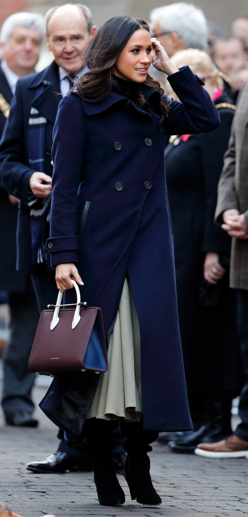 ‎Meghan Markle Carrying a Strathberry Midi Tote Bag in Tricolor
