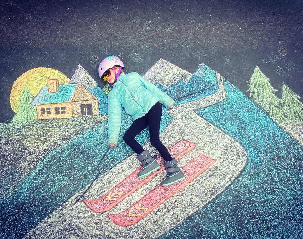 Skiing Sidewalk Chalk Art