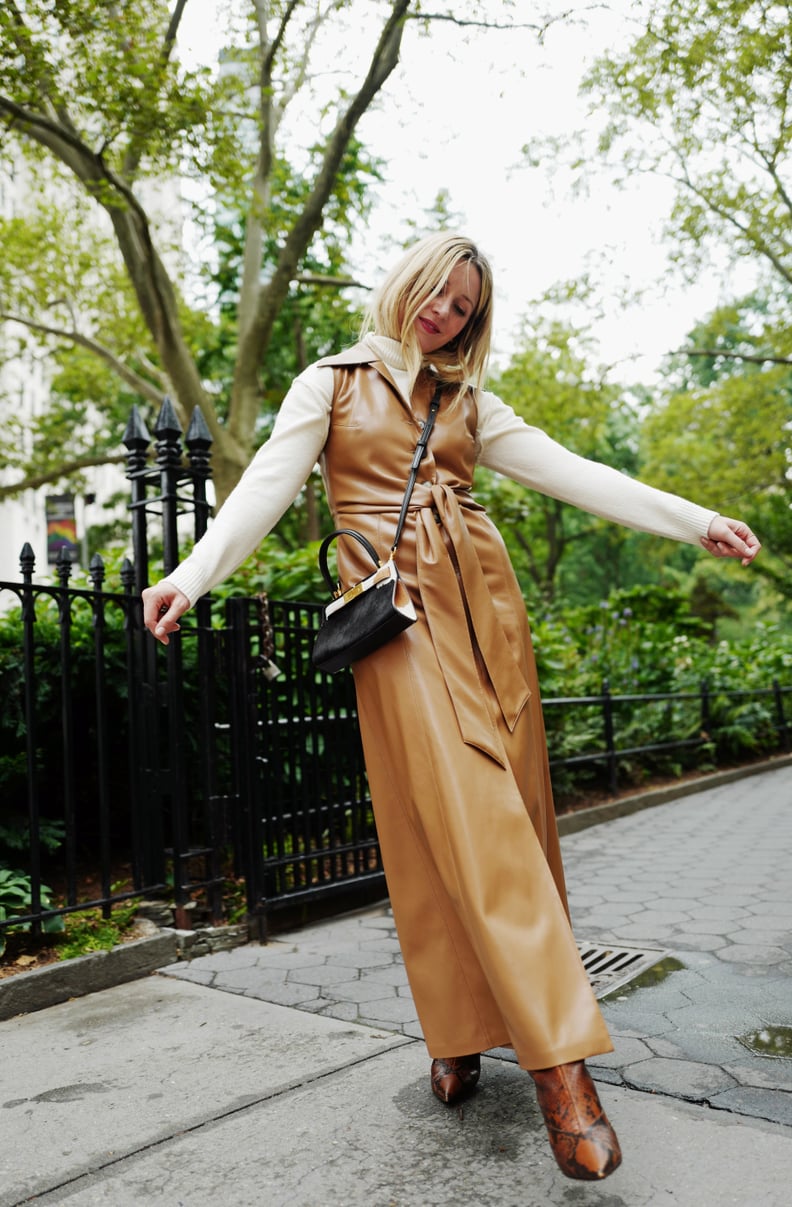 Easy Outfits: A Leather Dress, a Sweater, Boots, and a Bag