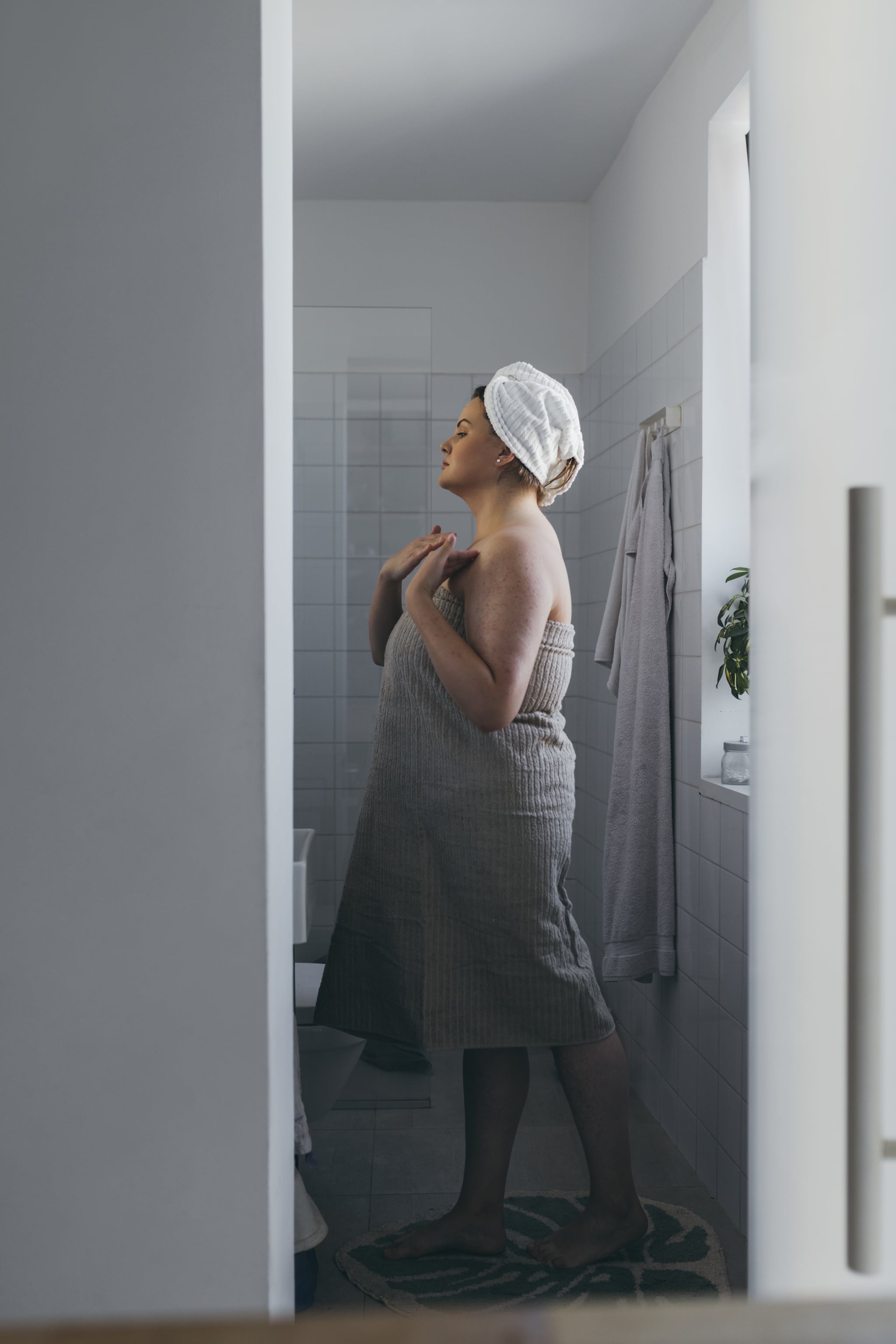 A new girl with a new towel spotted with a shower cam