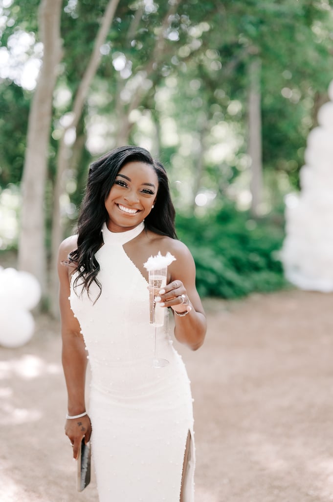 Simone Biles's White Halter Dress For Her Bridal Shower