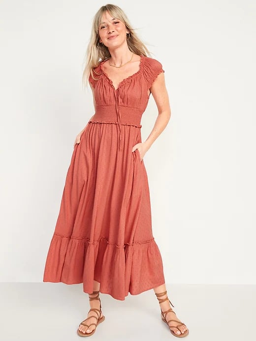 A Dress With Pockets: Old Navy Puff-Sleeve Waist-Defined Clip-Dot Midi Dress