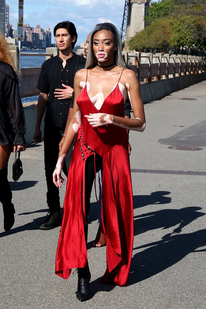 Model Winnie Harlow Attended in a Red Jumpsuit