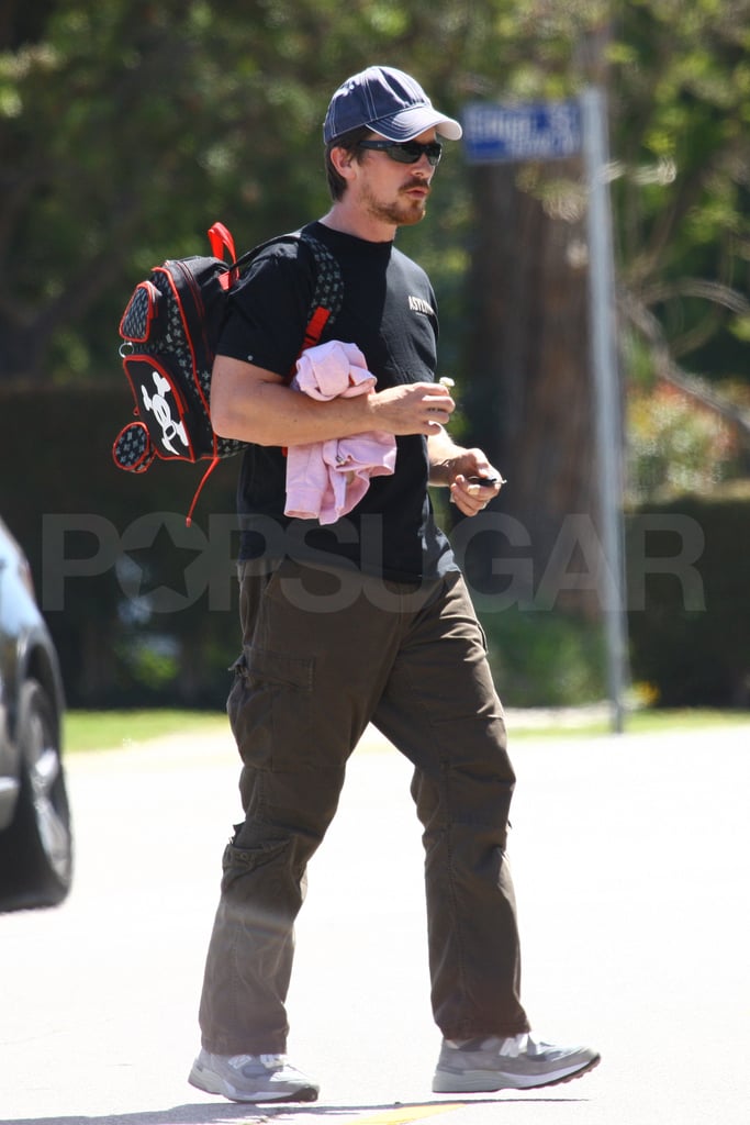 Christian Bale and Family Going to School