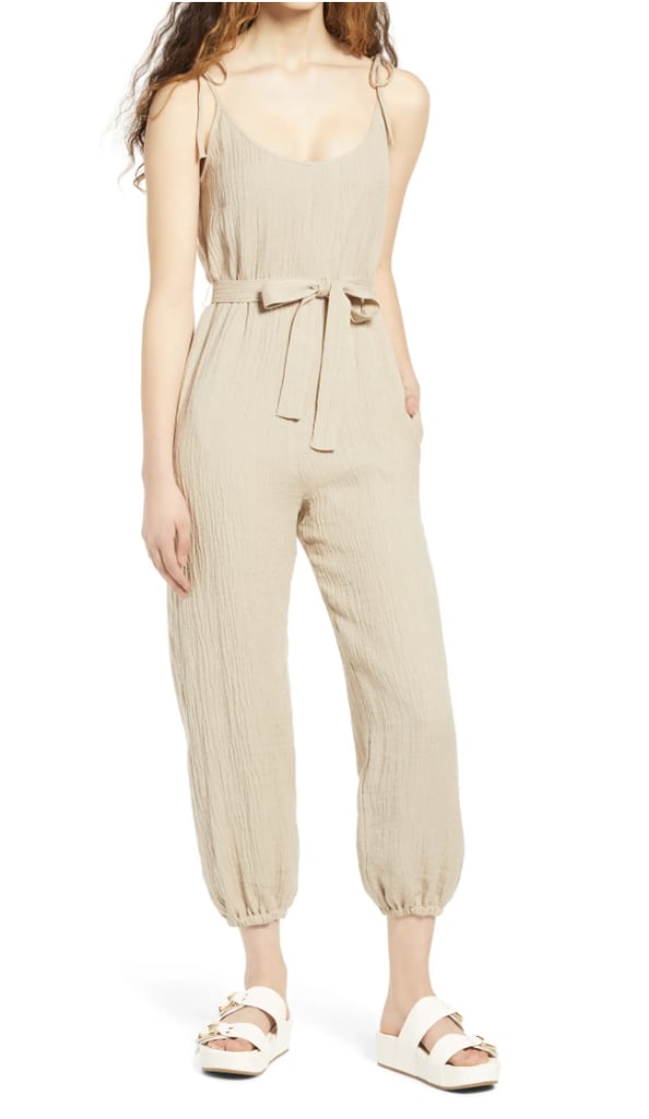 WAYF Spector Tie Strap Cotton & Linen Jumpsuit