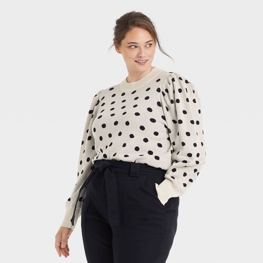 High-Contrast Chic: Who What Wear Polka Dot Mock Turtleneck Pullover Sweater