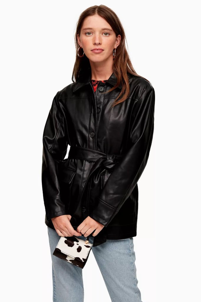 Shop: Leather Jackets — Topshop Faux Leather Tie Shacket