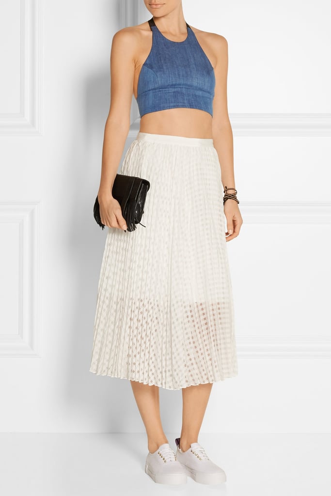 Lately I’ve been stocking up on bralettes, and this Noe stretch-denim design ($195) can’t be overlooked. I love that it has a sporty appeal with the racerback silhouette, and it could also totally work for a night out paired with a high-waisted skirt and heels.
— SW