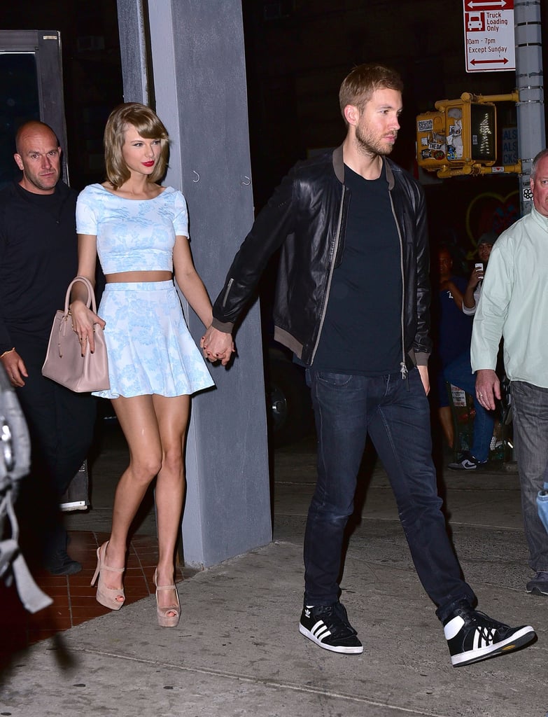 Taylor Swift Wearing Aqua Top and Skirt With Calvin Harris