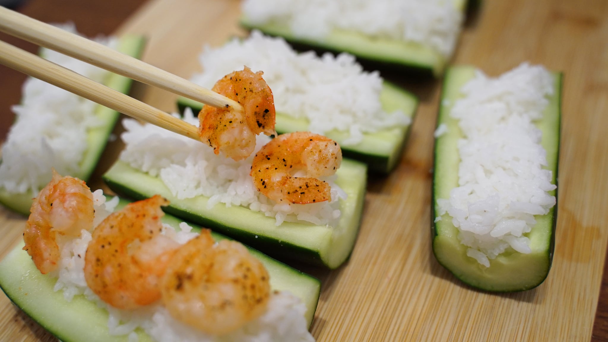 adding shrimp step for cucumber shrimp sushi boats recipe from tiktok