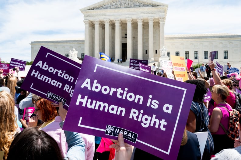 A placard saying, Abortion is a Human Right