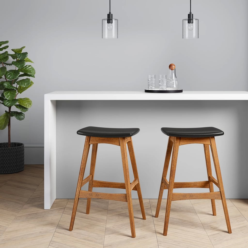 Domela Modern Saddle Barstool in Faux-Leather Brown