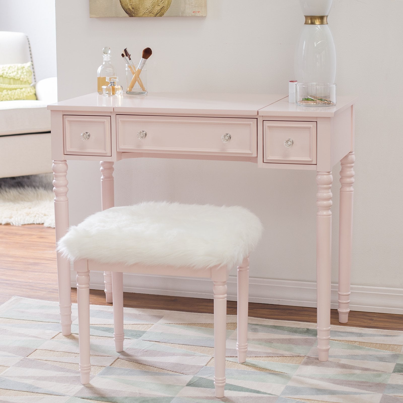 Pink store vanity bench