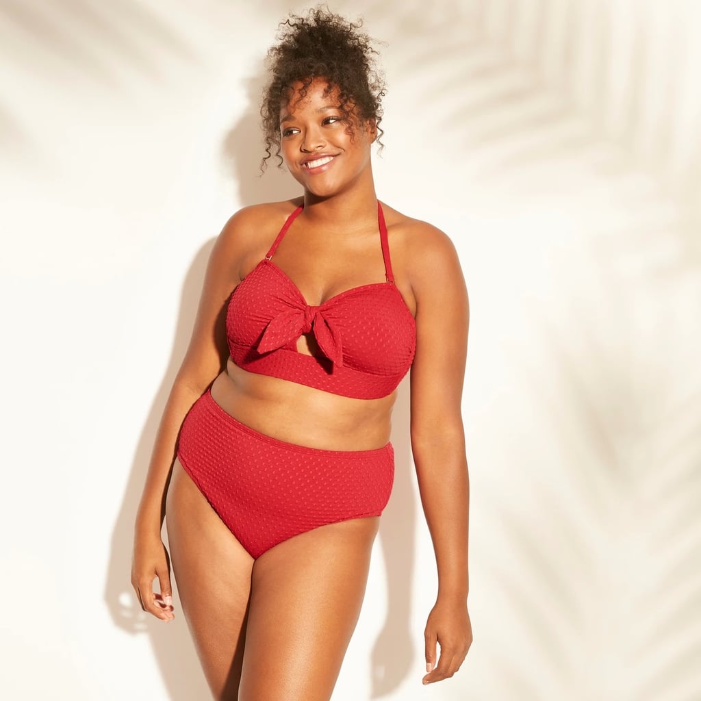 Plus-Size Tie Front Dot Texture Bandeau Bikini Top and Tie Back Dot Texture High Waist Bikini Bottom | Best Plus-Size Swimsuits at Target | POPSUGAR UK Photo 12