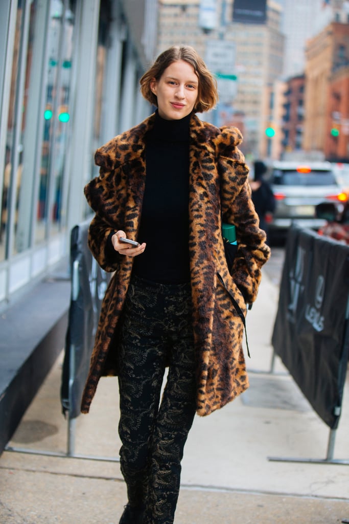 Style Your Leopard-Print Coat With: A Black Turtleneck and Pants