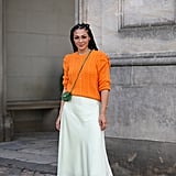 Fall Outfit Idea: Orange Sweater + Slip Skirt + Sneakers