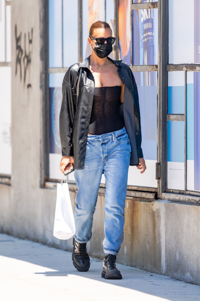 Irina Shayk Wearing Corset Top and Low-Rise Jeans in NYC