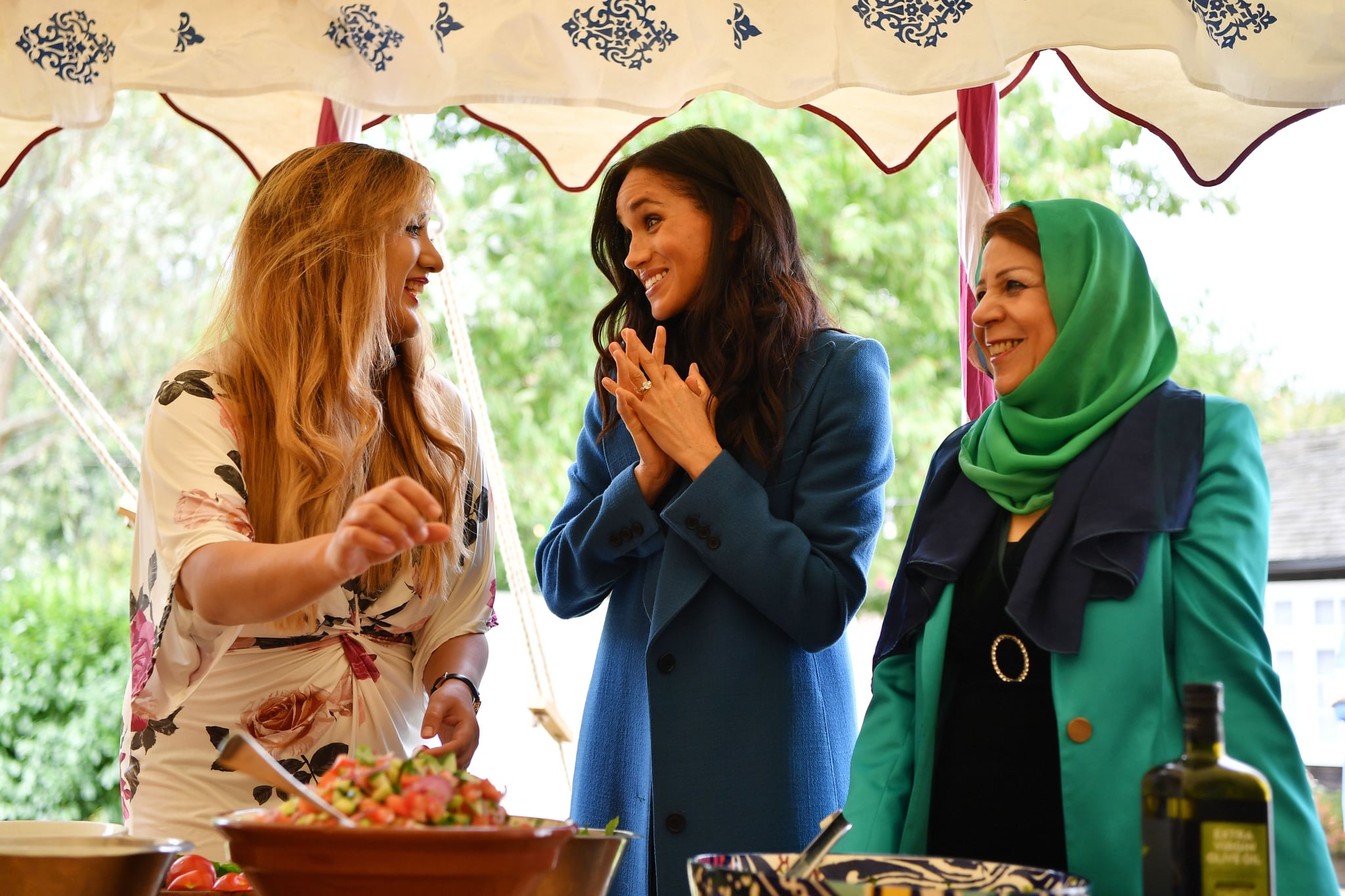 Meghan Markle Blue Coat Cookbook Party Popsugar Fashion