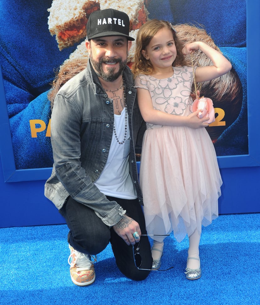 WESTWOOD, CA - JANUARY 06:  Singer AJ McLean and daughter Ava Jaymes McLean arrive for the premiere of Warner Bros. Pictures' 