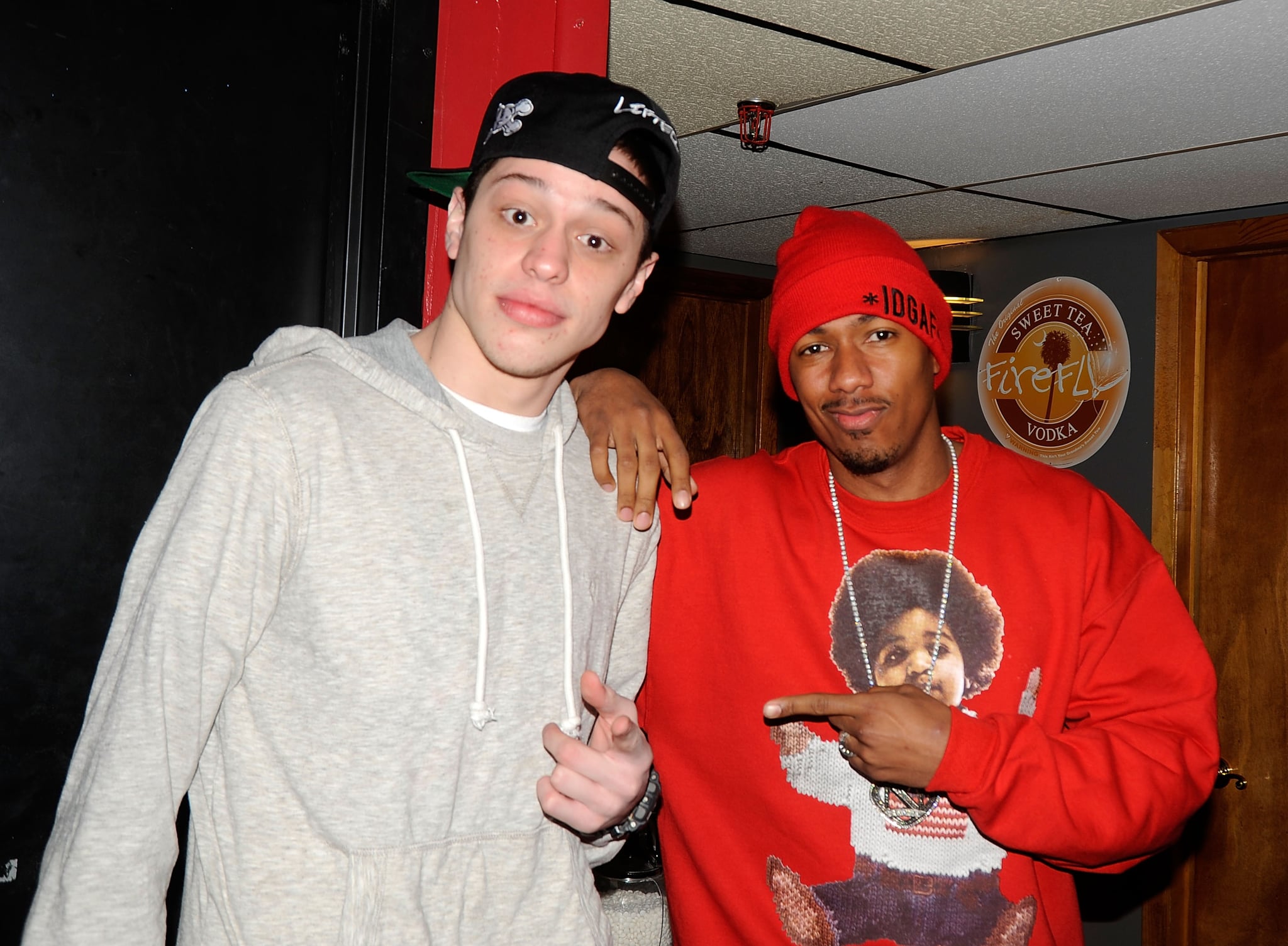 NEW BRUNSWICK, NJ - APRIL 04:  Pete Davidson and Nick Cannon backstage at The Stress Factory Comedy Club on April 4, 2013 in New Brunswick, New Jersey.  (Photo by Bobby Bank/WireImage)