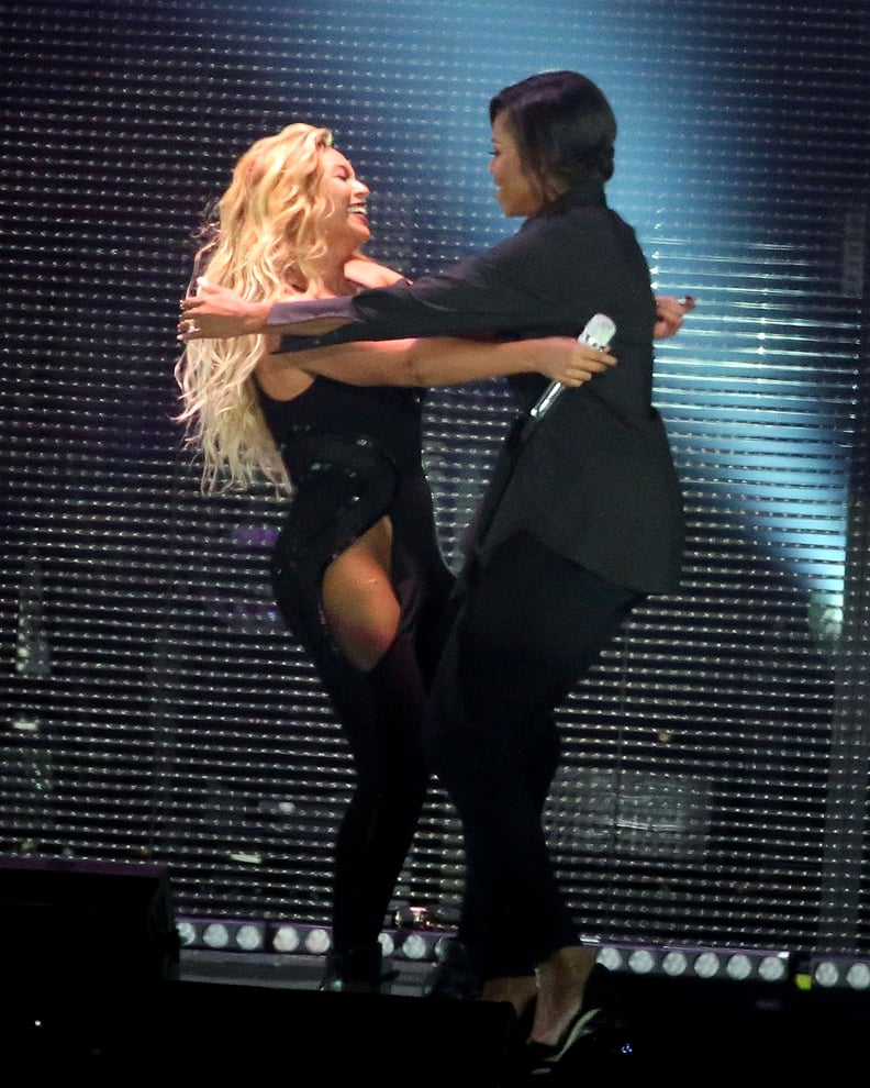 NEW YORK, NY - SEPTEMBER 26:  Beyonce and Michelle Obama hug during the 2015 Global Citizen Festival at Central Park on September 26, 2015 in New York City.  (Photo by Taylor Hill/WireImage)