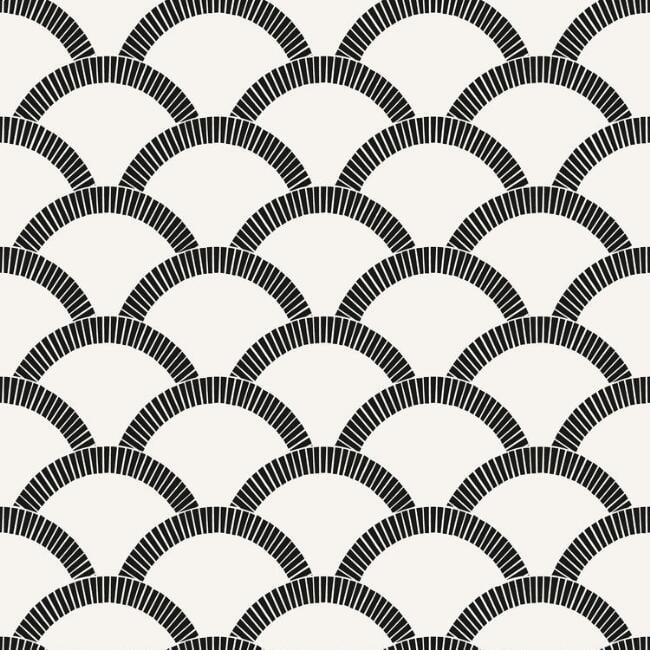 Black and Off White Scallop Peel and Stick Wallpaper