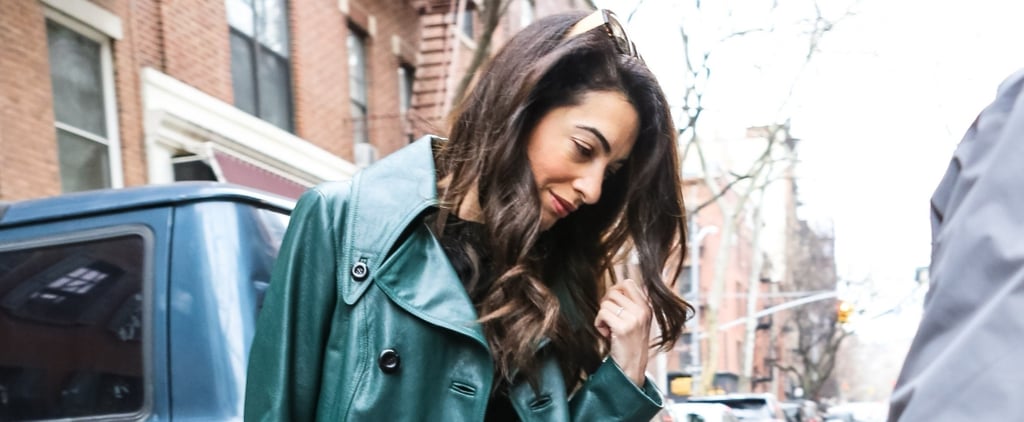 Amal Clooney Wearing Teal Trench Coat