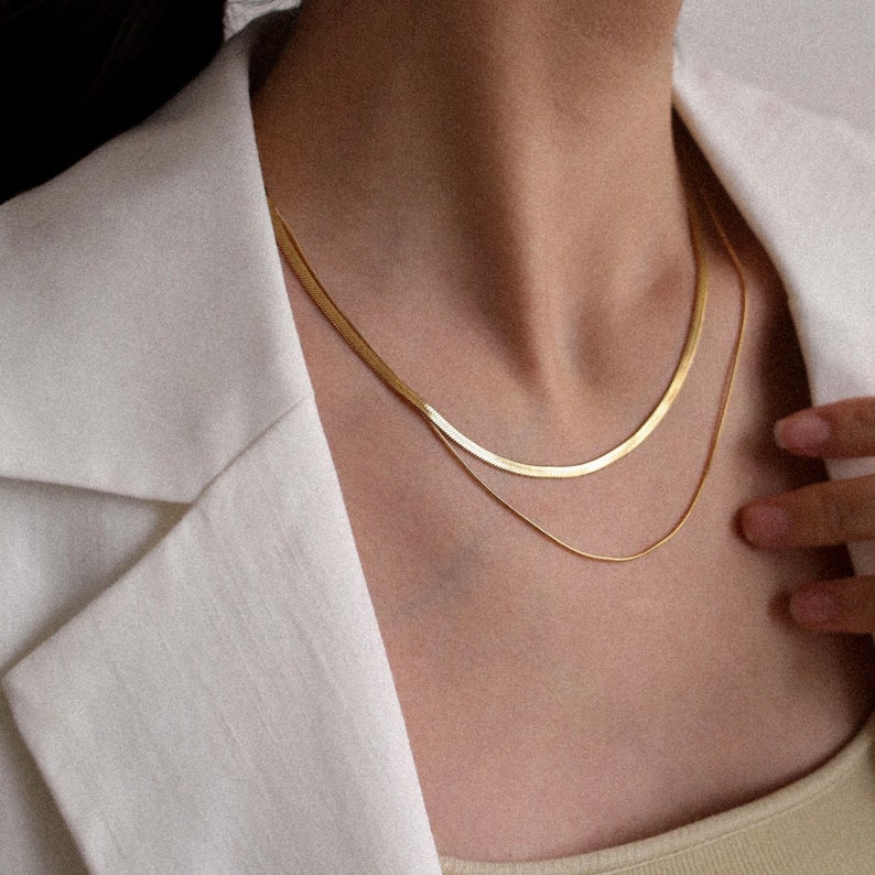 Minimal Statement: Shapes Studio Gold Double Herringbone Chain Necklace