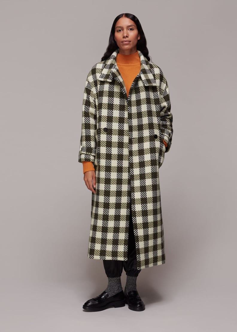 Whistles Green/Multi Gabriella Wool Check Coat