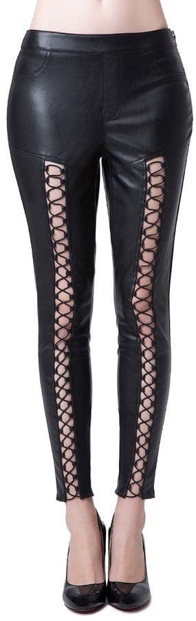 Zuilily Black Lace-Up Leather Pants