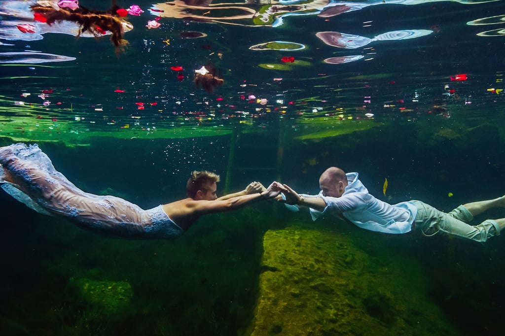 Underwater Trash-the-Wedding-Dress Shoot