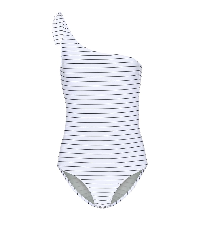 Bower Swimwear White Horse Striped One-Shoulder Swimsuit
