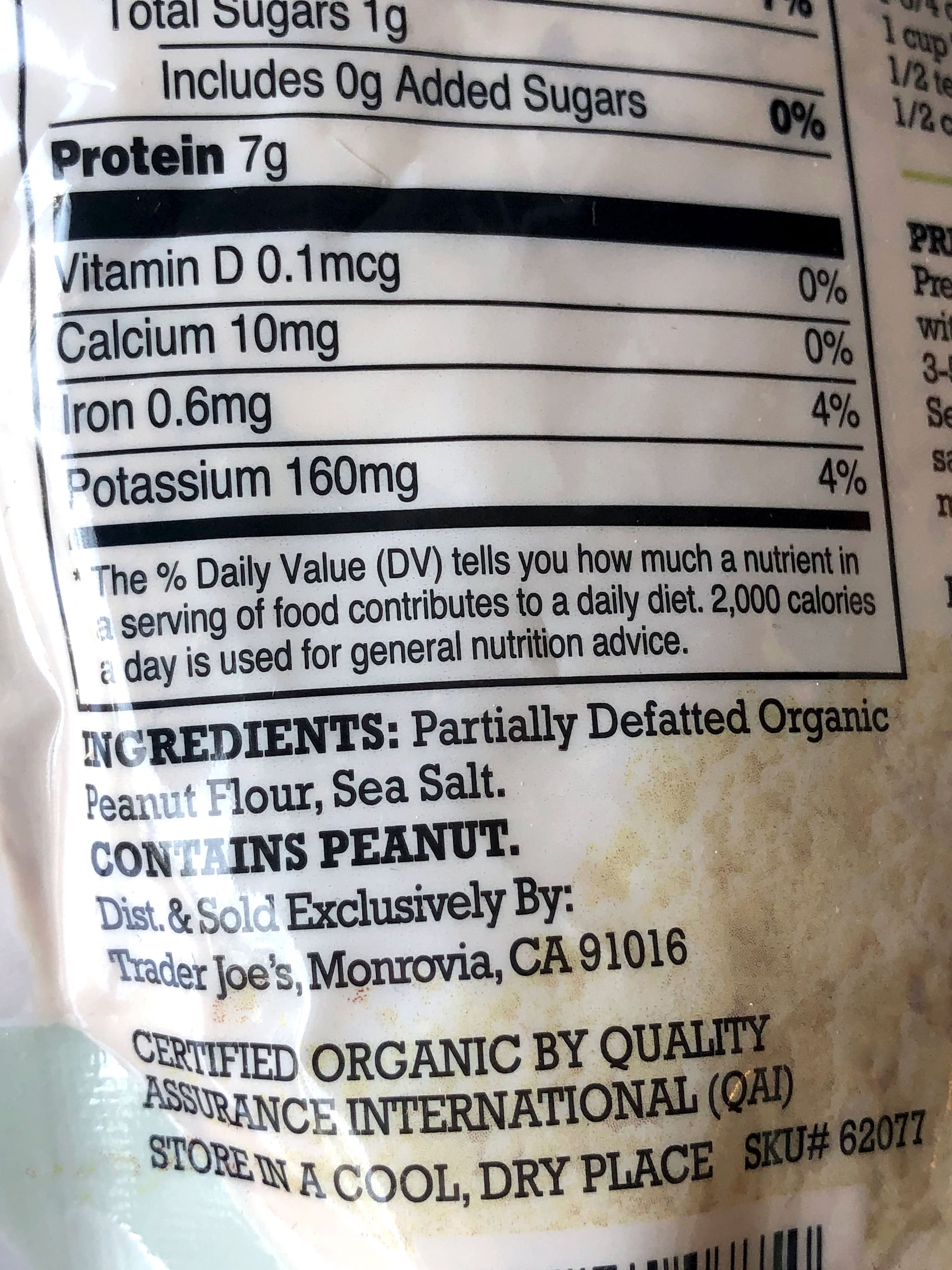 Trader Joe S Organic Peanut Butter Powder Nutritional Info