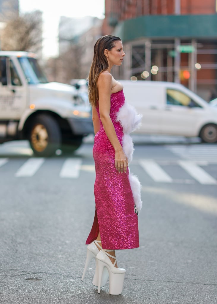 Julia Fox Poodle Dress and Platforms at Fashion Week