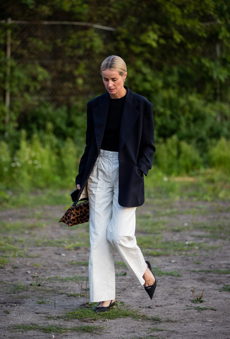 High Waist Trousers, Fitted Jumper, and Oversized Blazer