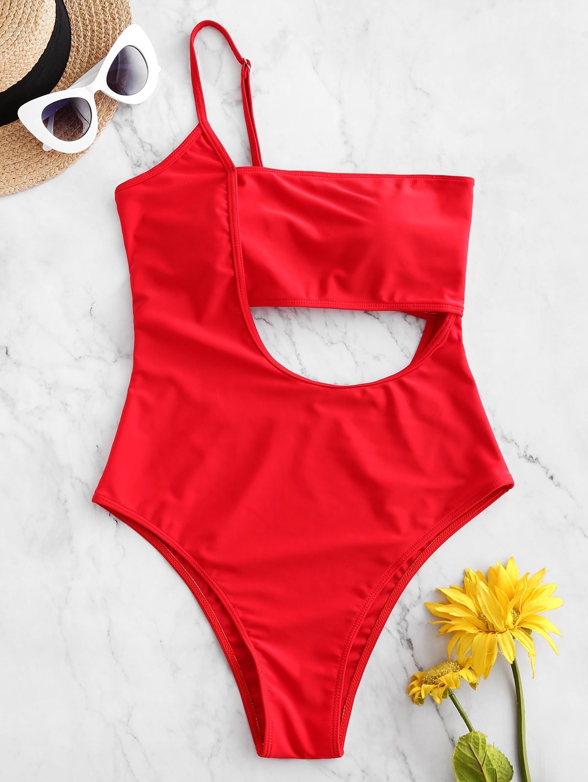 ZAFUL Lace Up One Shoulder Cutout Swimsuit Kylie Jenner s