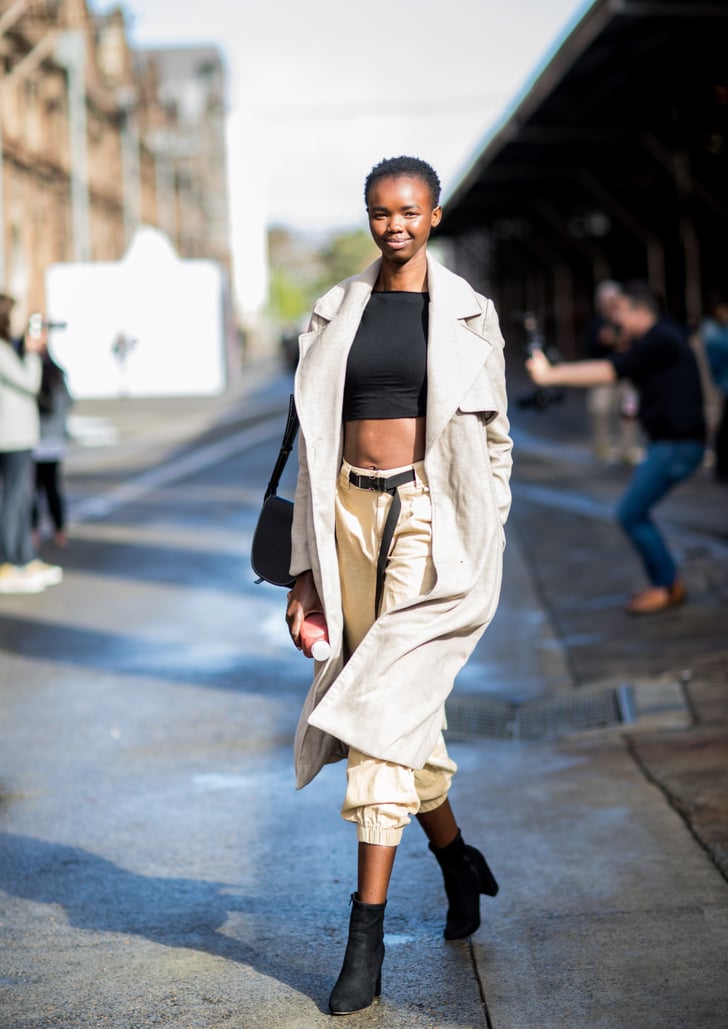 Give Your Trench Coat a Relaxed Look With a Crop Top, Cargo Pants, and ...
