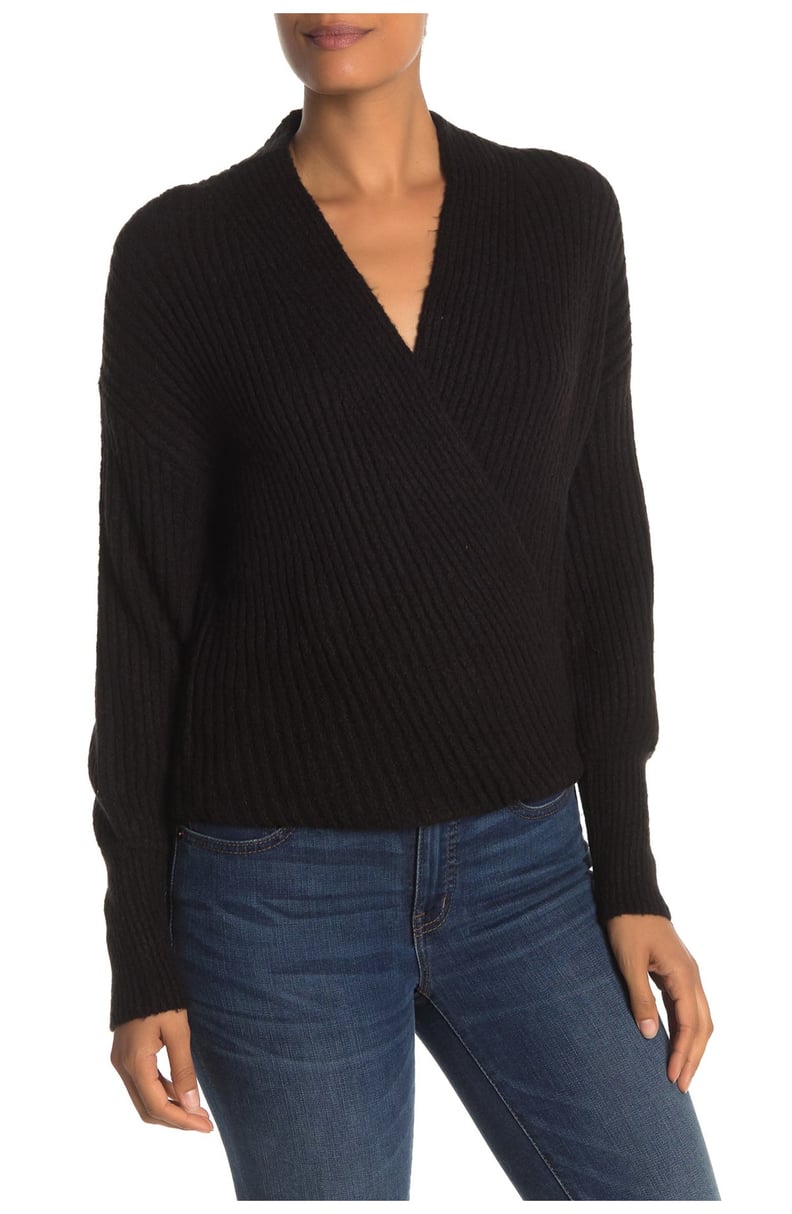 A Cozy Sweater: Max Studio Ribbed Knit Wrap Sweater