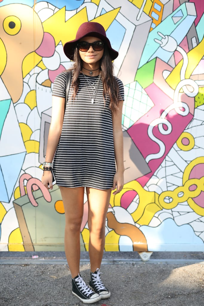 Take your stripes from classic to cool-girl with a pair of high-tops and a floppy hat.