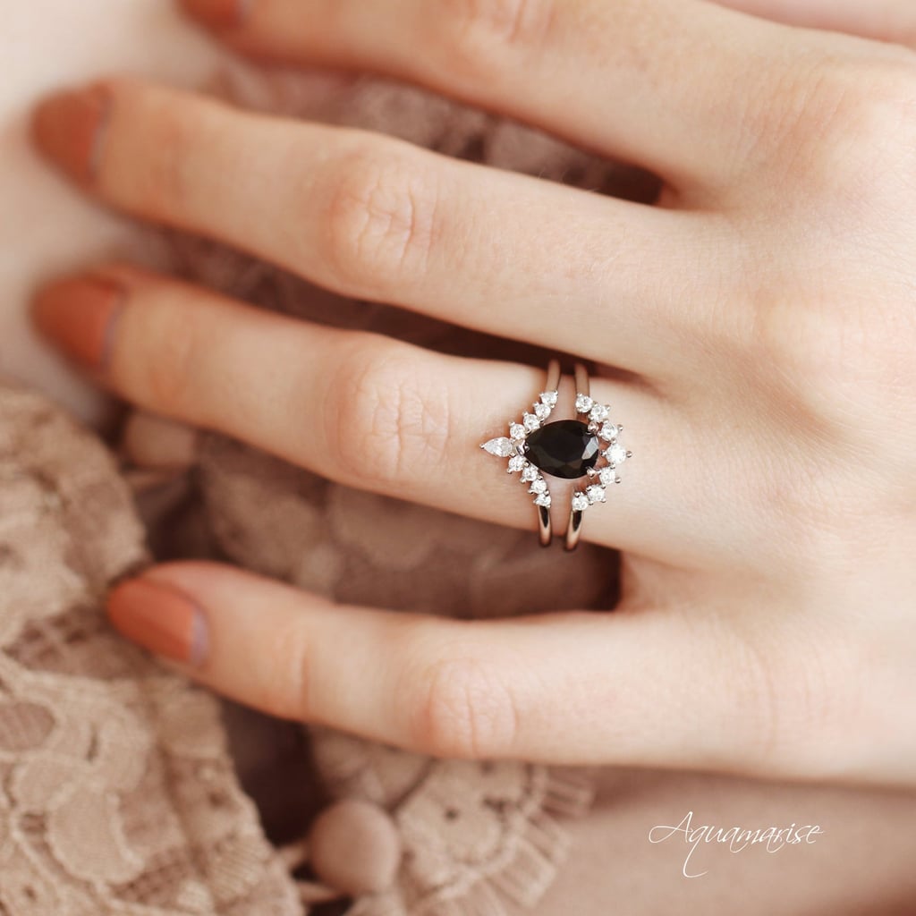 Aquamarise黑色钻石戒指