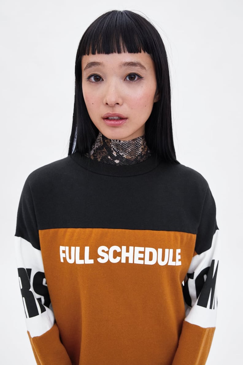 Zara Block Color Text Print Sweatshirt