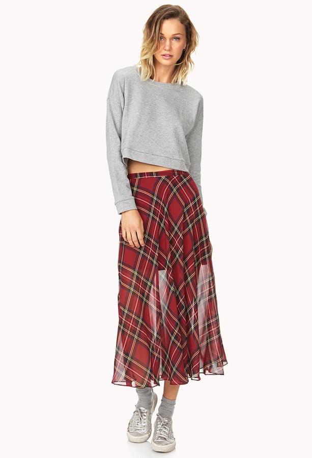 Forever 21 Tartan Plaid Slit Maxi Skirt