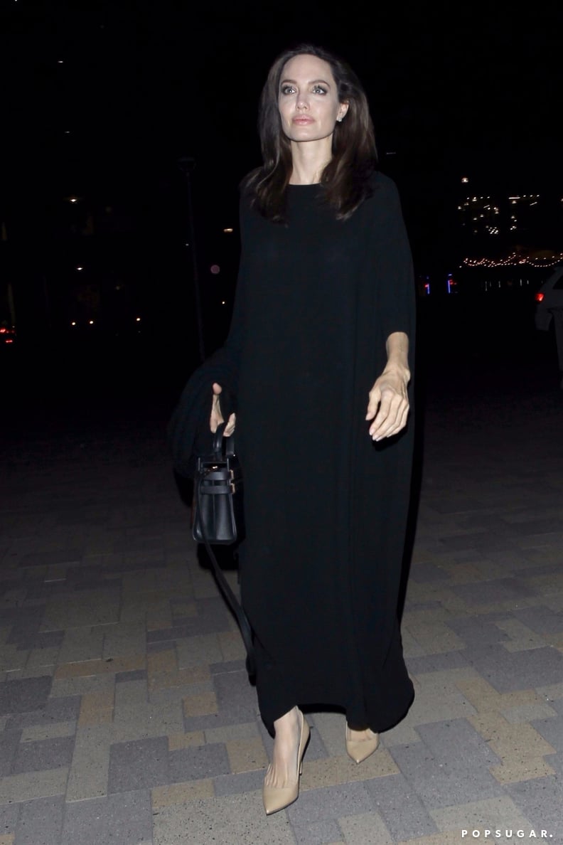 angelina jolie long black dress Angelina Jolie Sheath Strapless Chiffon Black Celebrity Dress Oscars 2