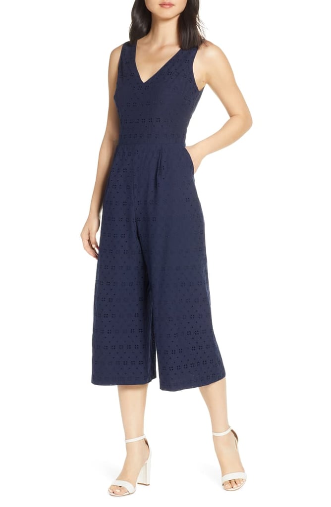 Vince Camuto Cotton Eyelet Sleeveless Crop Wide Leg Jumpsuit