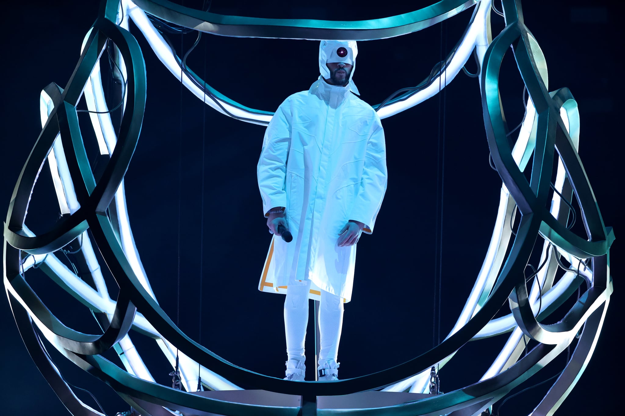 LOS ANGELES, CALIFORNIA - NOVEMBER 21: Bad Bunny performs onstage during the 2021 American Music Awards at Microsoft Theatre on November 21, 2021 in Los Angeles, California. (Photo by Kevin Winter/Getty Images for MRC)