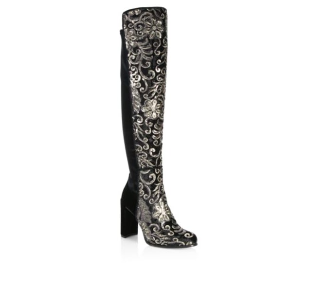 Stuart Weitzman Alljil Tall Sequin-Embroidered Velvet Boots